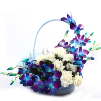 Orchids and white roses basket