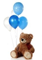 10 Blue helium gas pre filled blue and white balloons with 6 inches teddy bear