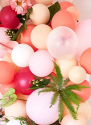 25 white and pink balloons with leaves and flowers