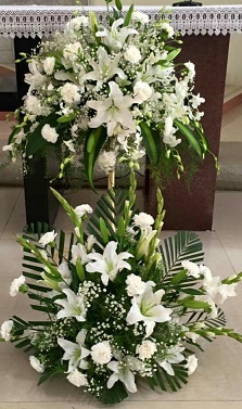 White Liliums White Carnations in 2 Tier