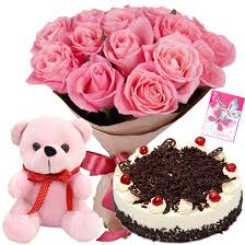Midnight-1/2 Kg Cake + 12 pink roses+teddy