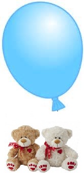 1 Blue Air Blown balloon6 inches 2 Teddy bears