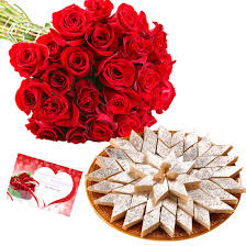 1 Kg Kaju Barfi 12 red Roses