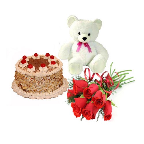 Teddy+12 Red roses + 1/2 Kg cake