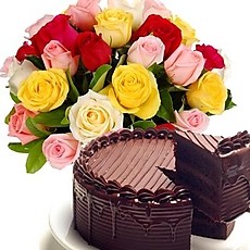 1 Kg Cake and 24 roses bouquet