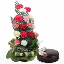 MIDNIGHT Half Kilo Cake, 24 red and pink Carnations basket