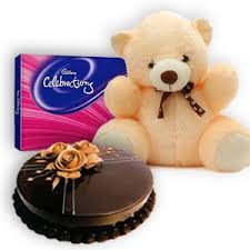 Six inches Teddy with Half kg chocolate cake and 1 Celebration chocolates