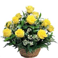Basket of one dozen Yellow Roses